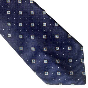 Brooks Brothers Silk Tie Navy Blue Diamond Geometric English Fabric USA New REG